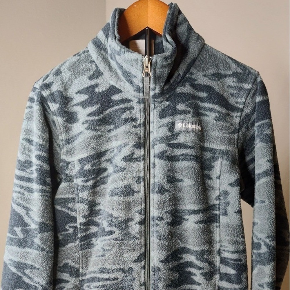 Columbia Fleece‎ Jacket Boys Large 14/16 Gray Camo Full Zip Mock Neck Outdoor